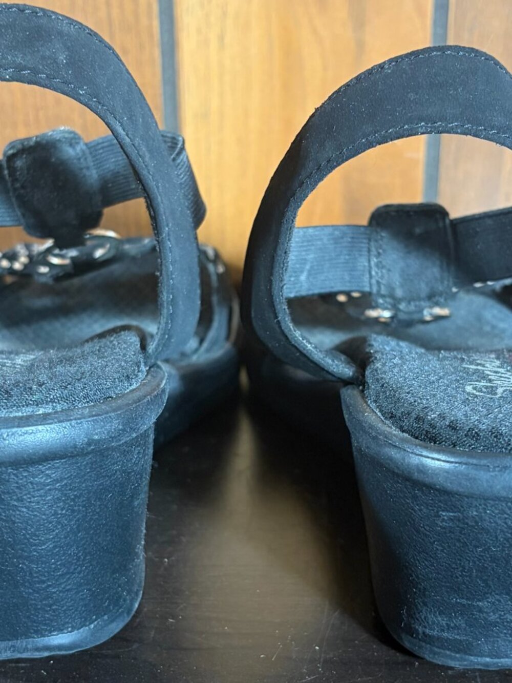 Skechers Sandals Women Sz 10 Black Cali Rumblers Queen B Bling Wedge Slingback - Picture 7 of 9